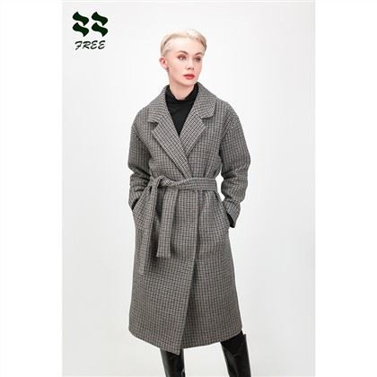 Womens Long Casual Check Coat With Pockets